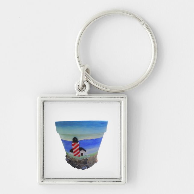 Lighthouse Ocean View Clay Pot Key Chain  (Front)