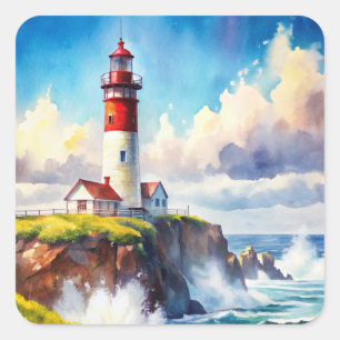 Lighthouse on a Cliff Square Sticker