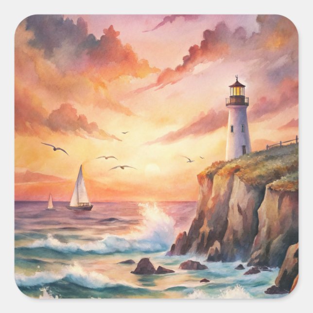 Lighthouse on a Cliff Square Sticker (Front)