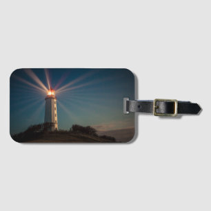 Lighthouse on a Hill Shining at Night Luggage Tag