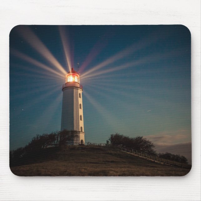 Lighthouse on a Hill Shining at Night Mouse Mat (Front)