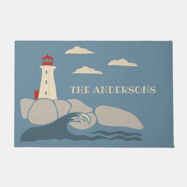 Lighthouse on a Rocky Coast Seaside Doormat (Front)