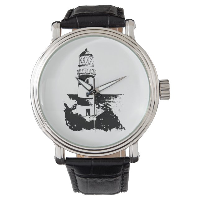 Lighthouse on a stone island square sticker gift t watch (Front)