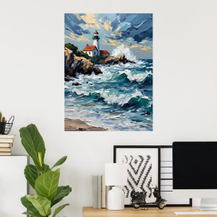 Lighthouse on a Stormy Coast Poster