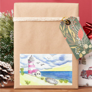 Lighthouse on beach classic sticker