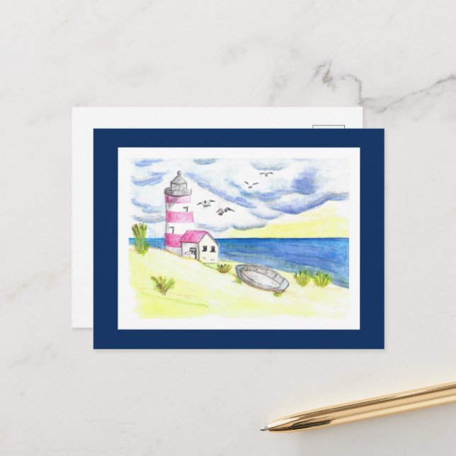 Lighthouse on beach postcard (Front/Back In Situ)