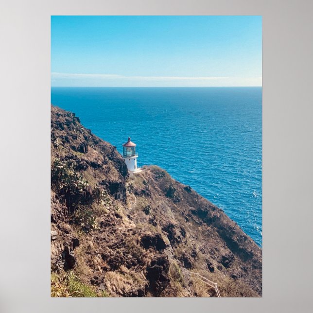lighthouse on cliff blue ocean Hawaii Poster (Front)