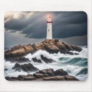 Lighthouse On Ocean Rocks  Mouse Mat