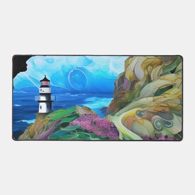 Lighthouse on the Cliff Desk Mat (Front)