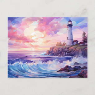 Lighthouse on the sea Aquarell Style Postcard