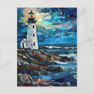 Lighthouse on the sea Glass Style Postcard