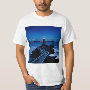 Lighthouse on wall in ocean at night T-Shirt
