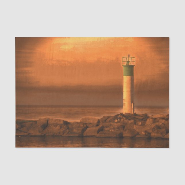 Lighthouse Orange Sunset At Lake Tissue Paper (Front)