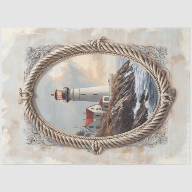 Lighthouse Ornate Rope Border Art Decoupage Tissue Paper (Front)