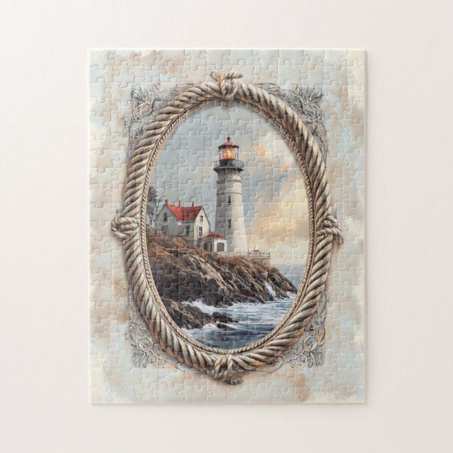 Lighthouse Ornate Rope Border Art Jigsaw Puzzle (Vertical)