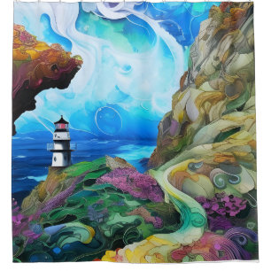 Lighthouse over looking the Sea Shower Curtain