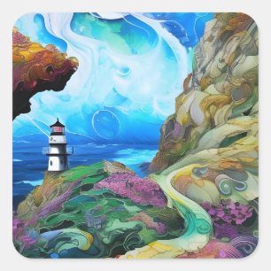 lighthouse over looking the Sea Square Sticker
