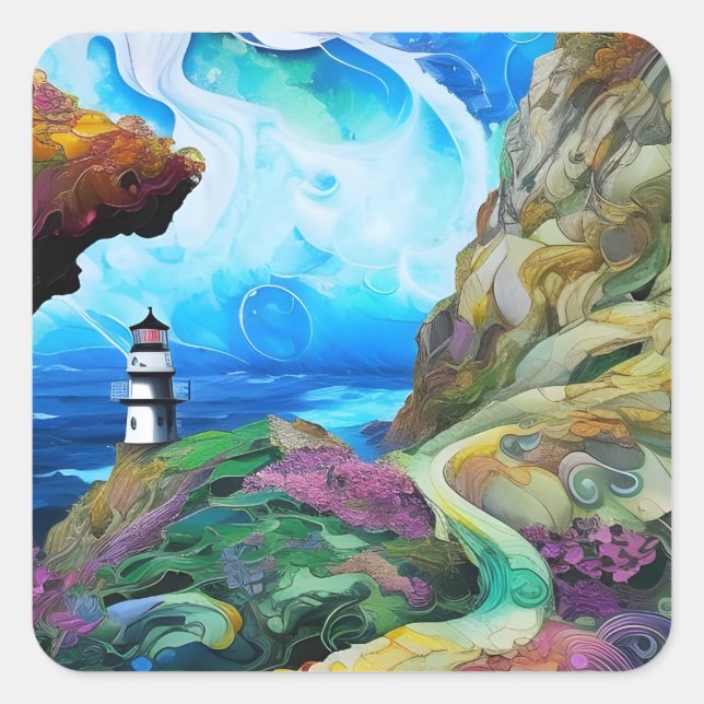 lighthouse over looking the Sea Square Sticker (Front)