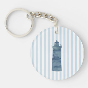 Lighthouse Painting Nautical Stripe Key Ring