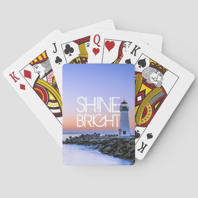 Lighthouse Pastel Sunset Shine Bright Rocky Beach Playing Cards (Back)