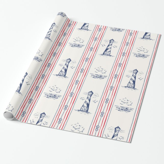 Lighthouse Pattern Wrapping Paper (Unrolled)
