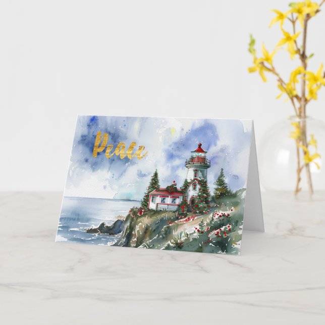 Lighthouse Peace Christmas Card (Yellow Flower)