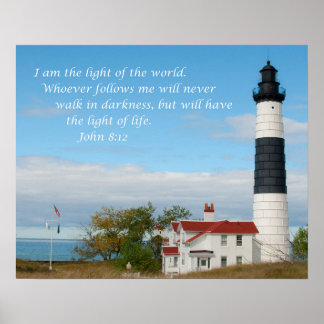 Lighthouse photo with John 8:12 Poster