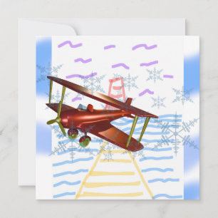 Lighthouse Pier Biplane Blue Waves  Invitation
