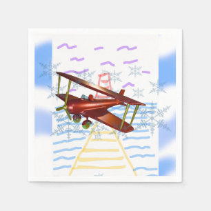 Lighthouse Pier Biplane Blue Waves Napkin