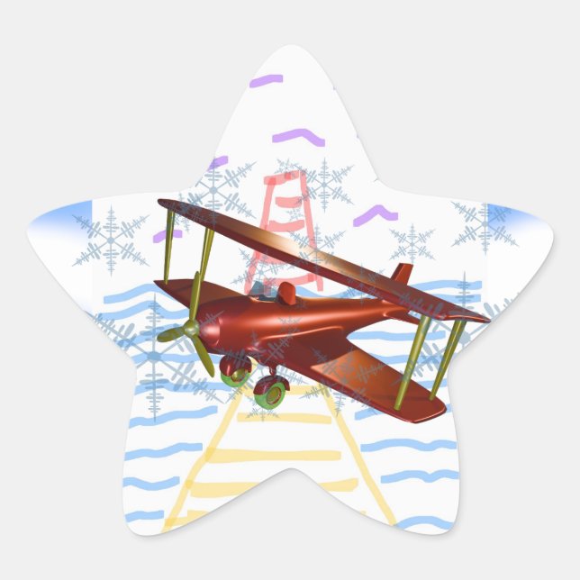Lighthouse Pier Biplane Blue Waves  Star Sticker (Front)