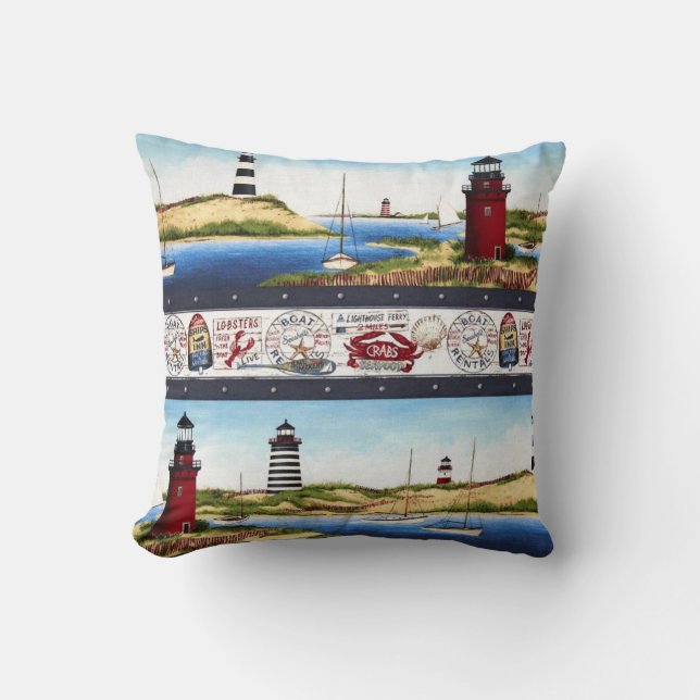Lighthouse Pillow with Blue Backing (Front)