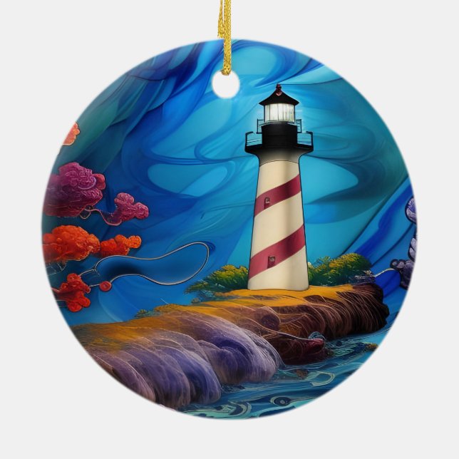 Lighthouse Point  Ceramic Tree Decoration (Back)