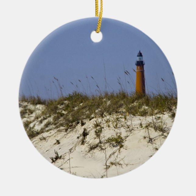 Lighthouse Ponce Inlet Florida Beach Photograph Ceramic Tree Decoration (Front)