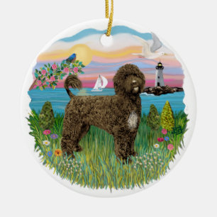 Lighthouse - Portuguese Water Dog #2 brown Ceramic Tree Decoration