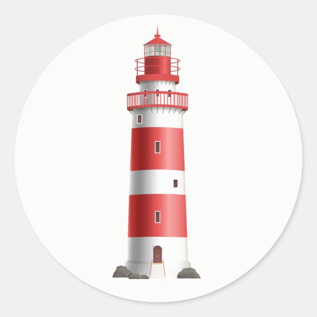 Lighthouse Red Wedding Beach Wedding Bridal Shower Classic Round Sticker (Front)
