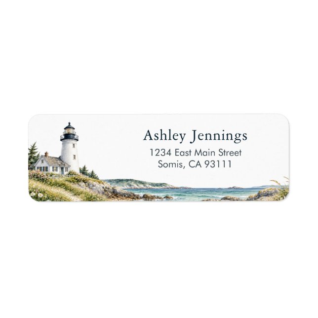 Lighthouse Return Address Labels Coastal Custom (Front)