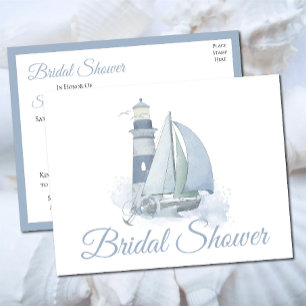 Lighthouse Sailboat Blue Nautical Bridal Shower Invitation Postcard