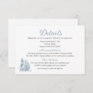 Lighthouse Sailboat Blue Nautical Wedding Details Enclosure Card