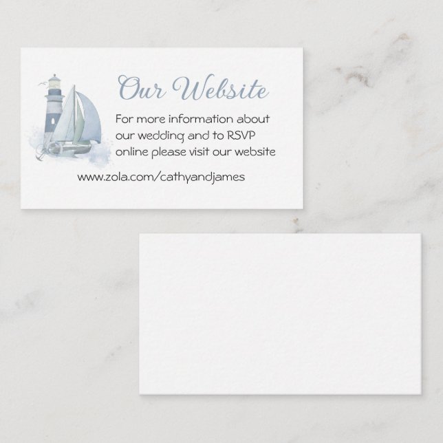 Lighthouse Sailboat Blue Nautical Wedding Website Enclosure Card (Front/Back)
