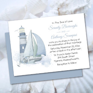 Lighthouse Sailboat Watercolor Nautical Wedding Invitation