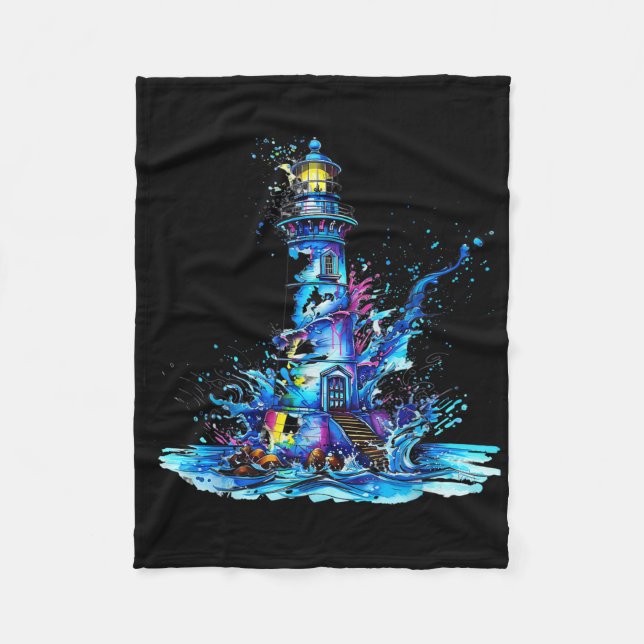 Lighthouse Sailing Sea Beach Boating Seaside House Fleece Blanket (Front)