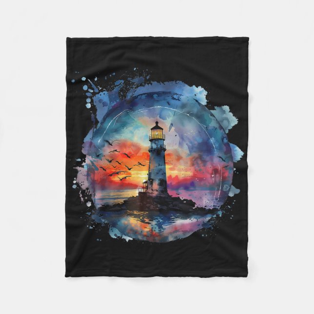 Lighthouse Sailing Sea Beach Boating Seaside House Fleece Blanket (Front)