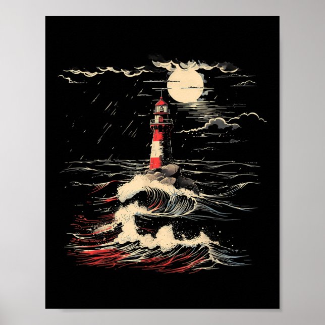 Lighthouse Sailing Sea Beach Boating Seaside House Poster (Front)