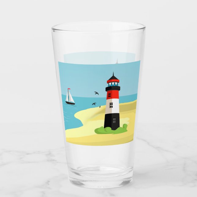 Lighthouse Scene Design Glass Tumbler (Front)