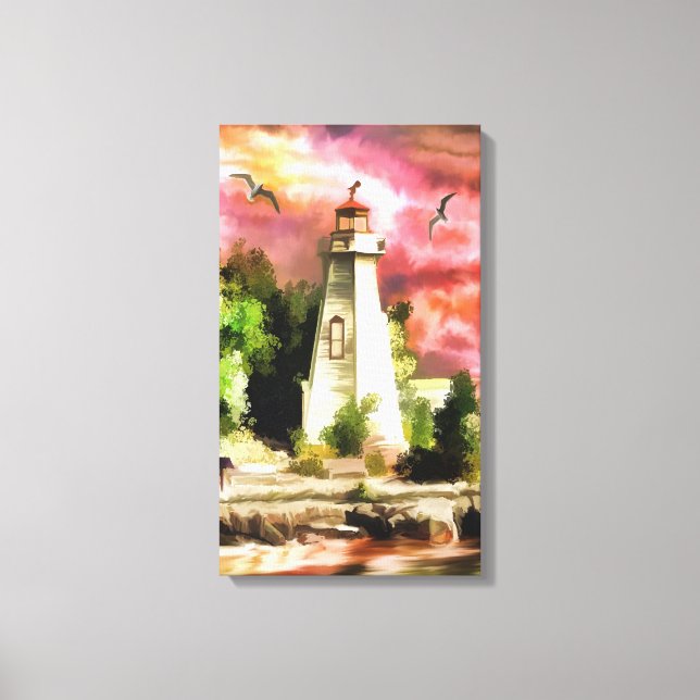 Lighthouse Scene in Pink Tones Canvas Print (Front)