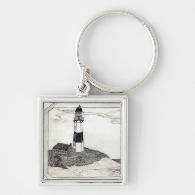Lighthouse Scrimshaw Key Ring (Front)