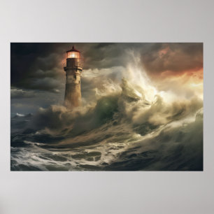 Lighthouse Seacoast Serene Landscape Poster
