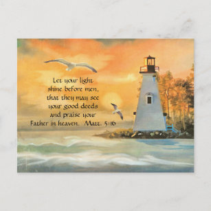 Lighthouse Seagulls Christian Bible Verse Postcard