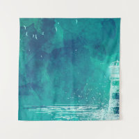 Lighthouse & Seagulls – Watercolor Ocean Scene
