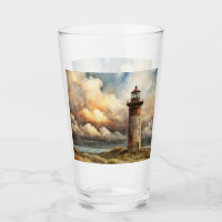 Lighthouse Seashore Coastal Watercolor Painting